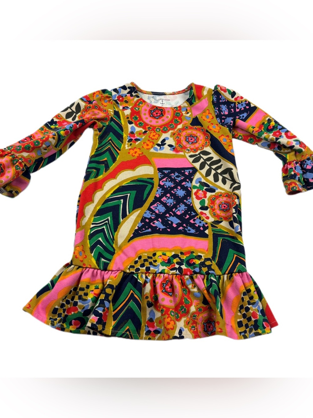Lands End Colorful Long Sleeve Dress Girls Size 2T